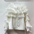 Women’s Luxury Bubble Sleeved Ruffle Top - White / Free Size - Blouse