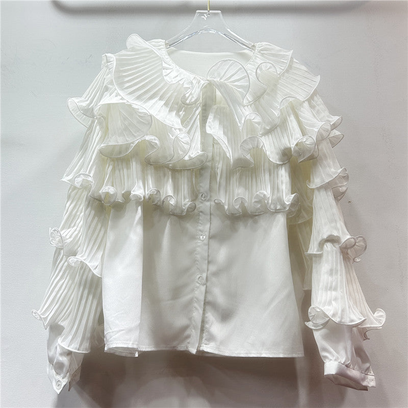 Women’s Luxury Bubble Sleeved Ruffle Top - White / Free Size - Blouse