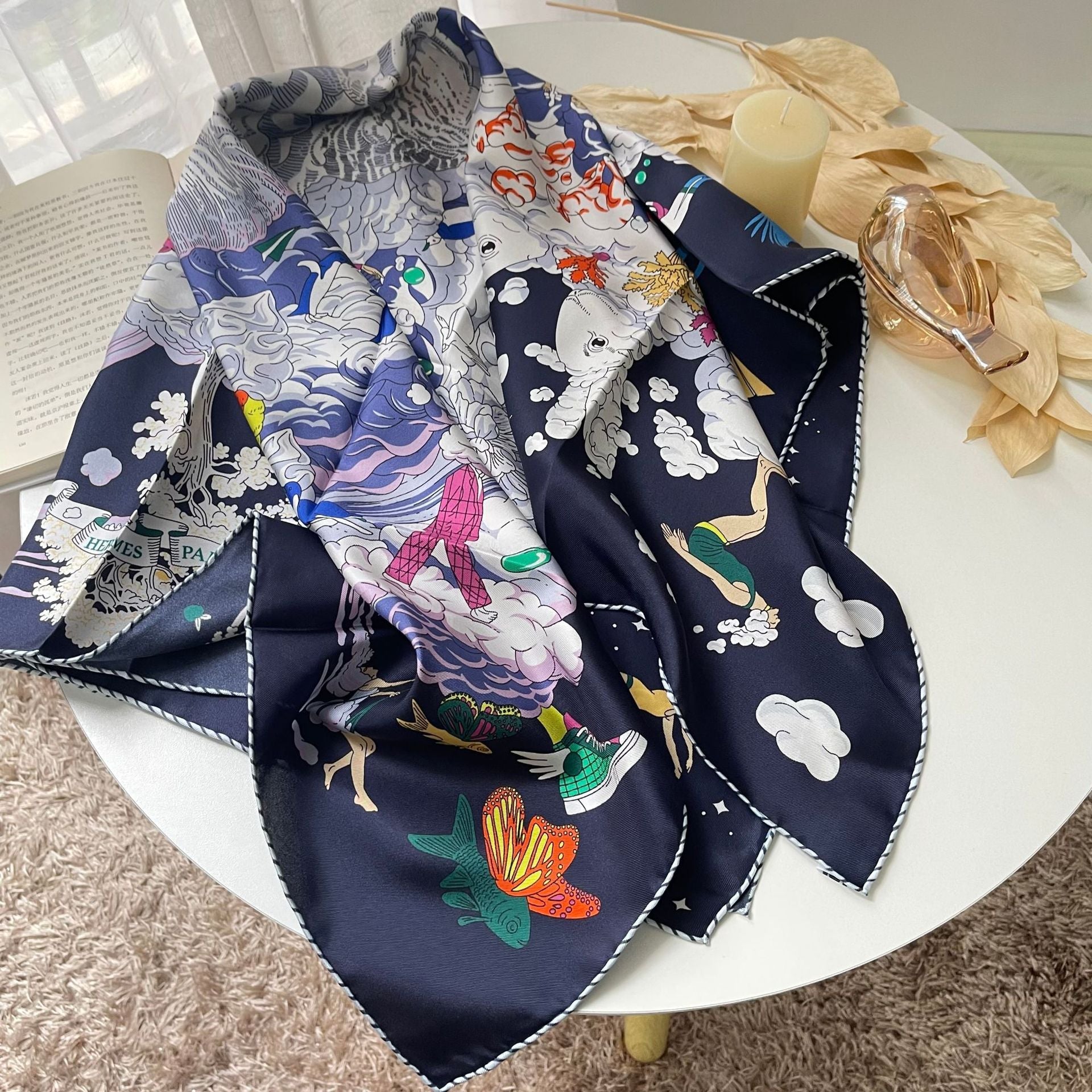 Women’s Luxury Silk Twill Scarf - Blue And Black