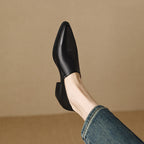 Medium-heeled women’s deep-mouthed shoes thick-heeled spring pointed-toe apricot single shoes women’s all leather shoes