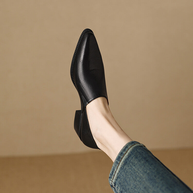 Women’s Medium-heeled Deep-mouthed Shoes Thick-heeled Pointed-toe Shoes - BLACK / 37 - Summer Shoes