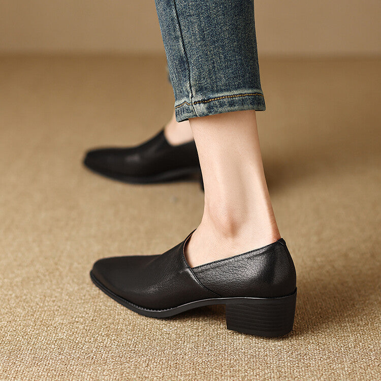 Women’s Medium-heeled Deep-mouthed Shoes Thick-heeled Pointed-toe Shoes - Summer Shoes