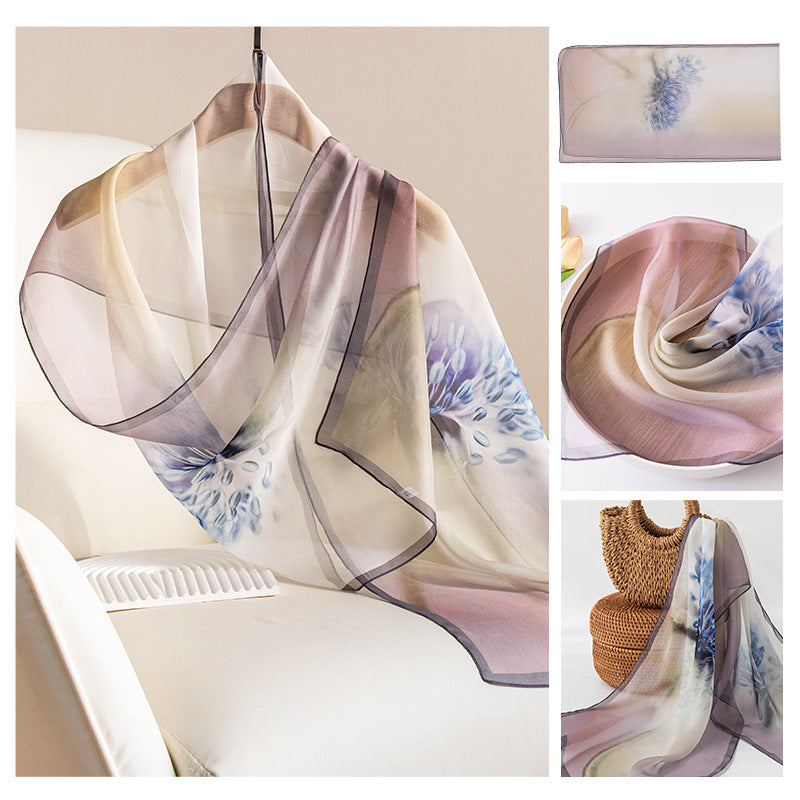 Women’s Mulberry Silk Scarf - Elegant Petal Blue / 42x160cm - Scarf
