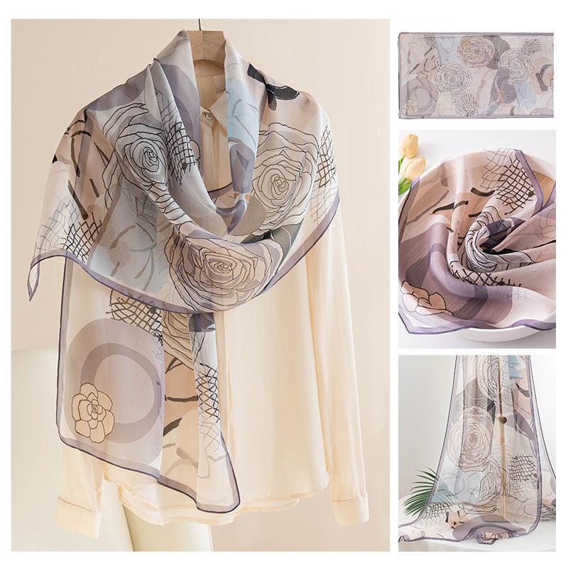 Women’s Mulberry Silk Scarf - Light Purple Camellia / 42x160cm - Scarf
