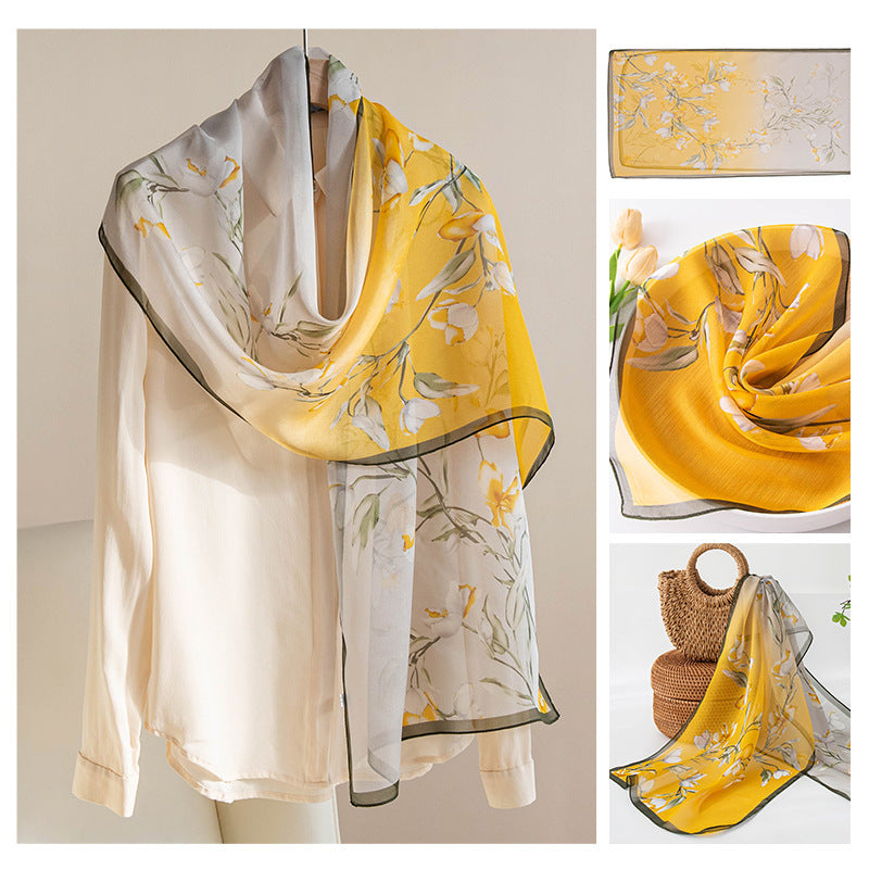 Women’s Mulberry Silk Scarf - Yellow Branches / 42x160cm - Scarf