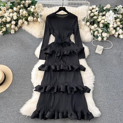 Women’s Pleated Slim Cake Dress Summer Dress - Black / Average Size - Dress
