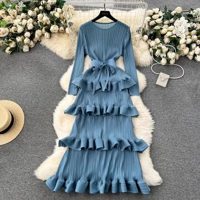 Women’s Pleated Slim Cake Dress Summer Dress - Cloudy Blue / Average Size - Dress