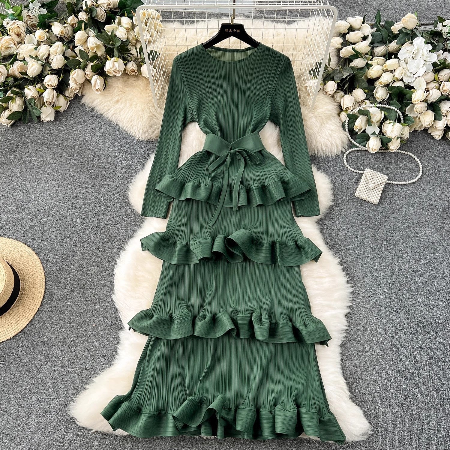 Women’s Pleated Slim Cake Dress Summer Dress - Dark Green / Average Size - Dress