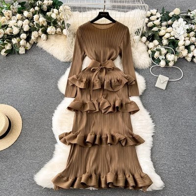 Women’s Pleated Slim Cake Dress Summer Dress - Khaki / Average Size - Dress