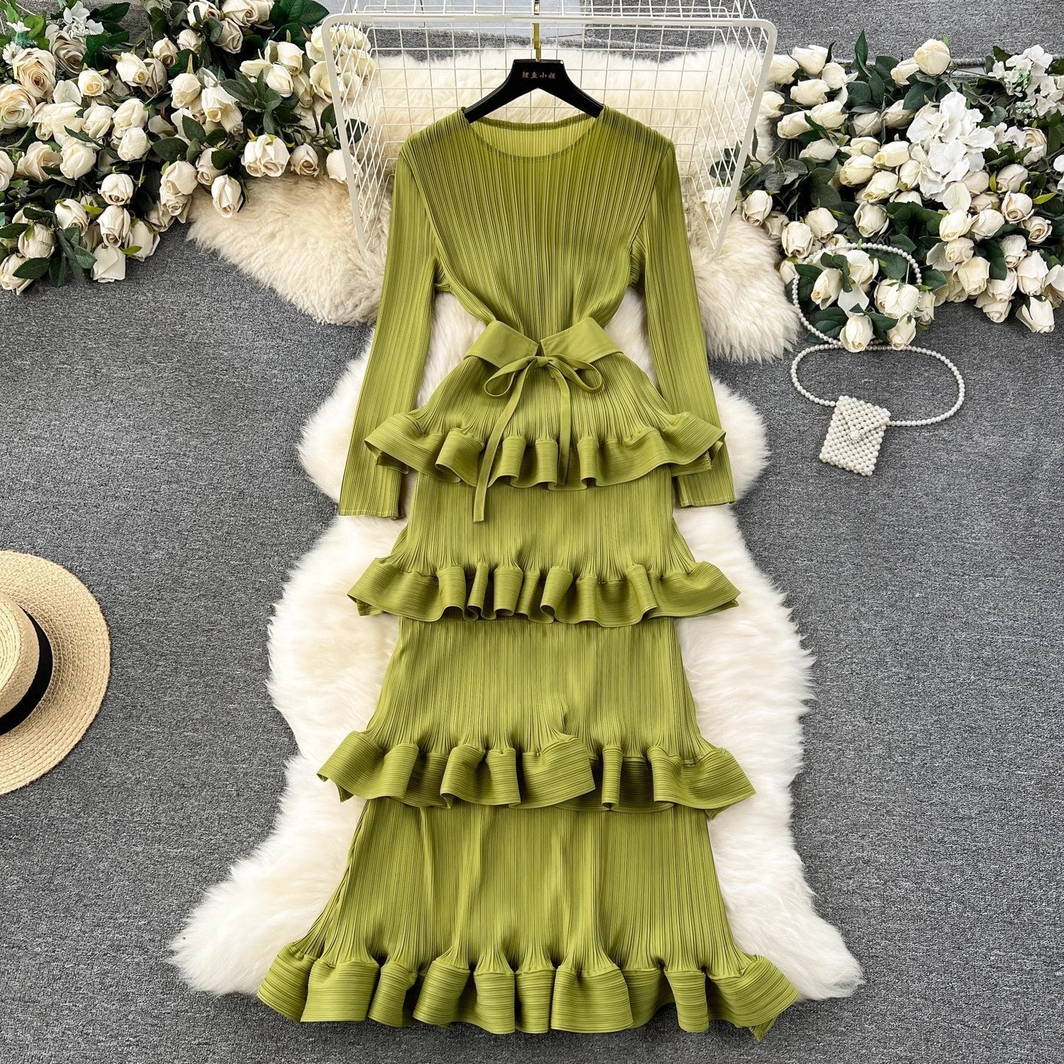 Women’s Pleated Slim Cake Dress Summer Dress - Light Green / Average Size - Dress