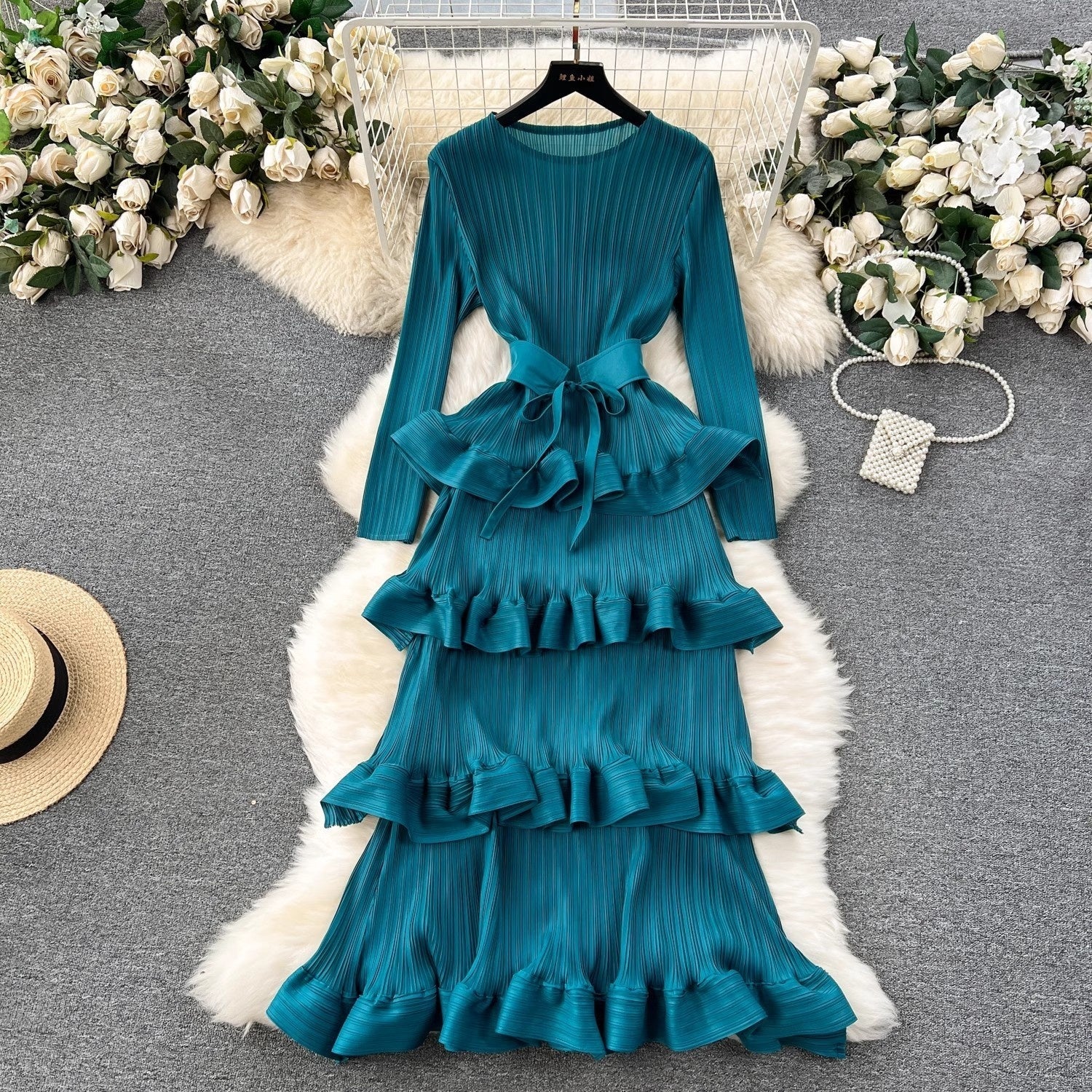 Women’s Pleated Slim Cake Dress Summer Dress - Peacock Blue / Average Size - Dress