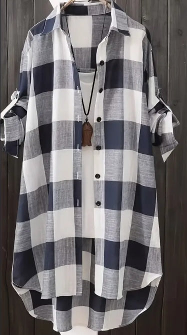 Women’s Plus Size Buttoned Shirt Dress - Blue And White / 2XL - Tunic