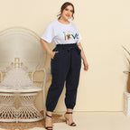 Women’s Plus Size T-shirt with Lace-up Casual Suit - 2-pieces set