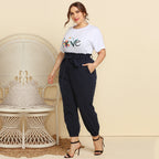 Women’s Plus Size T-shirt with Lace-up Casual Suit - 2-pieces set
