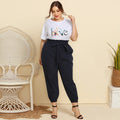 Women’s Plus Size T-shirt with Lace-up Casual Suit - White / 1XL - 2-pieces set