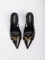 7199-5 New large-sized pointed-toe metal square le high-heeled single shoes with backheel straps for women’s