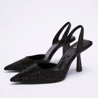 Autumn new spring and autumn sandals women’s high heels pointed toe hollow high heels colorful diamond bright