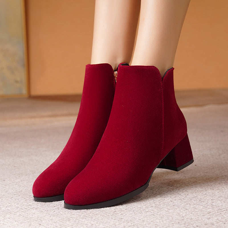 Women’s Pointed-toe Side Zipper Chunky Heel Mid Heel Plus Size Female Boots - Women’s Shoes