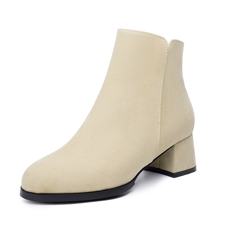 Women’s Pointed-toe Side Zipper Chunky Heel Mid Heel Plus Size Female Boots - Apricot / 35 - Women’s Shoes