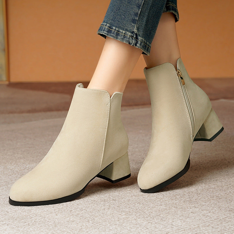 Women’s Pointed-toe Side Zipper Chunky Heel Mid Heel Plus Size Female Boots - Women’s Shoes