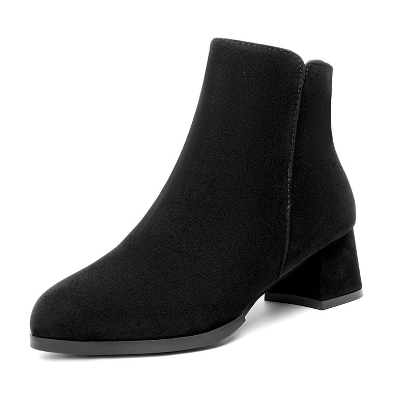 Women’s Pointed-toe Side Zipper Chunky Heel Mid Heel Plus Size Female Boots - Black / 35 - Women’s Shoes