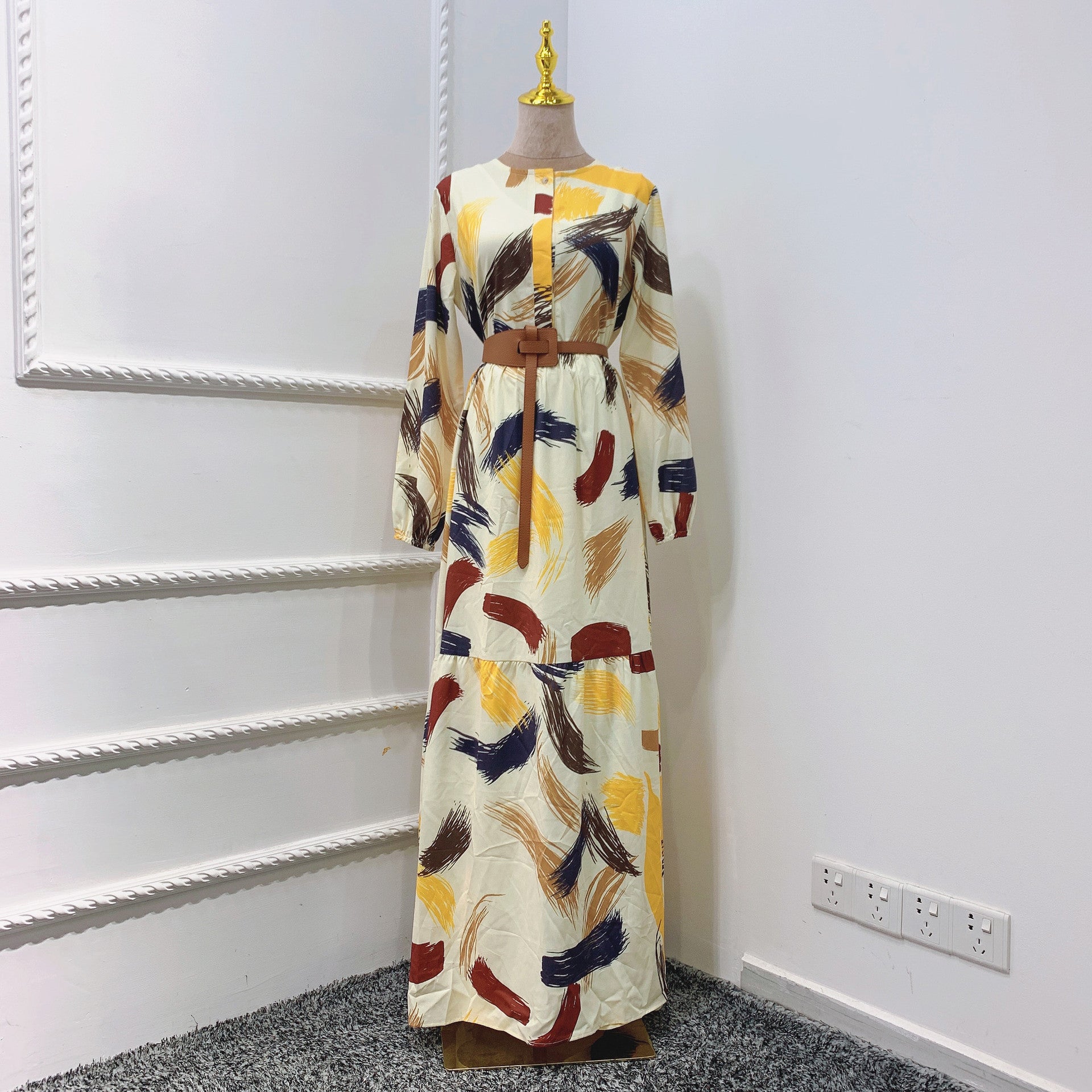 Women’s Printed Dress Summer Refreshing Printed Long Skirt - Belt / 2XL