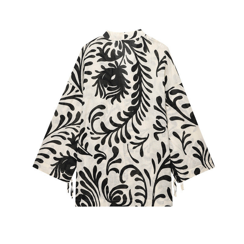 Women’s Printed Kimono Coat and Pants - Ladies’ kimono set