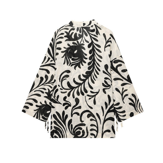 Women’s Printed Kimono Coat and Pants - Ladies’ kimono set