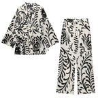 Women’s Printed Kimono Coat and Pants - Ladies’ kimono set