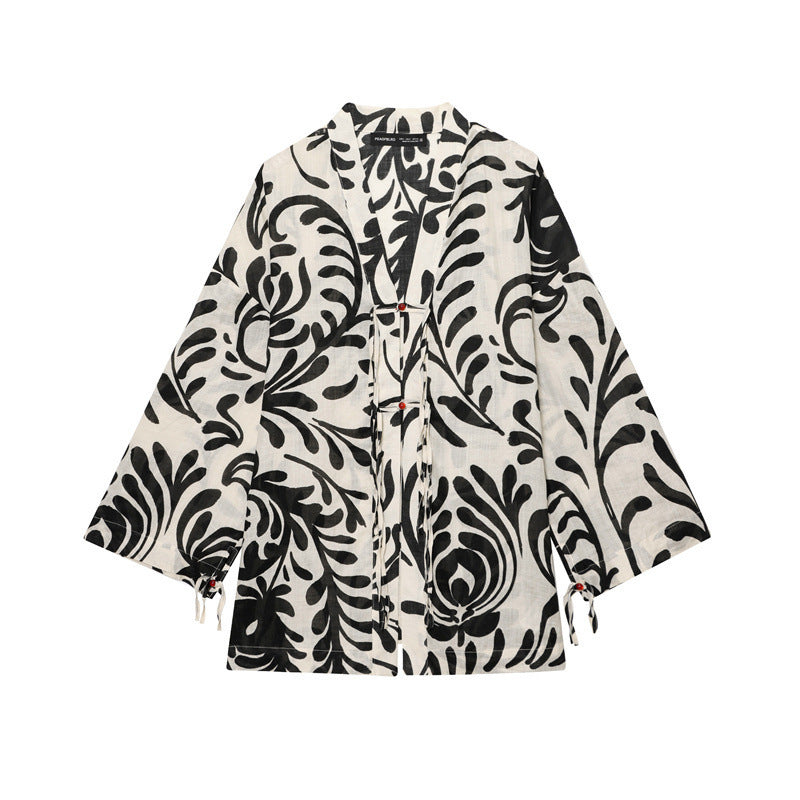 Women’s Printed Kimono Coat and Pants - Ladies’ kimono set