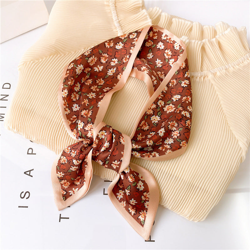 Women’s Printed Summer Scarf Decorative Skinny Scarf - LX5 Coffee Khaki Edge - Summer scarves
