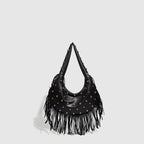 Women’s Retro Tassel Handbag - Black - Shoulder Bag