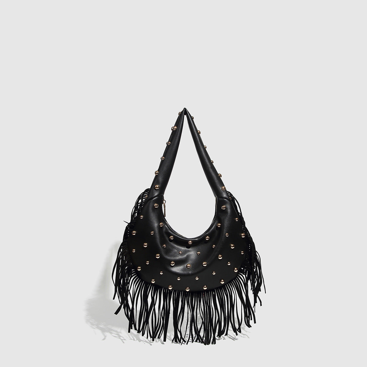 Women’s Retro Tassel Handbag - Black - Shoulder Bag