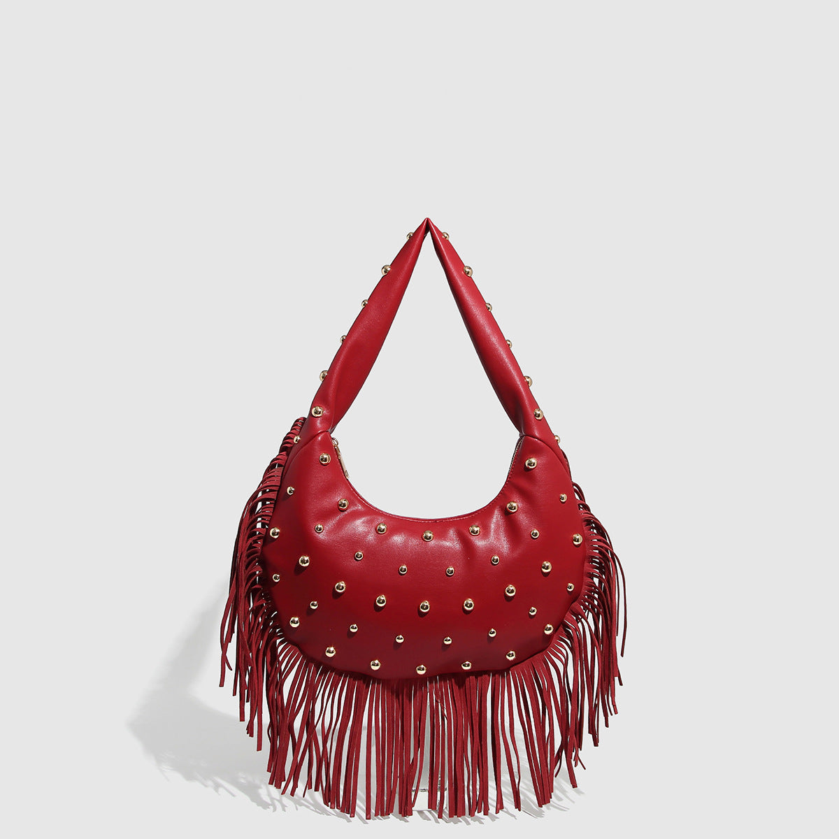 Women’s Retro Tassel Handbag - Wine Red - Shoulder Bag