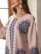 Women’s Round Neck Printed Robe - Abaya dress