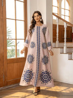 Women’s Round Neck Printed Robe - Abaya dress
