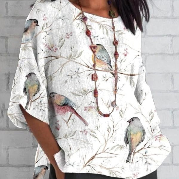 Women’s Round-neck Three-quarter-length-sleeved T-shirt Top Printed Summer Top - Style 1 / 2XL