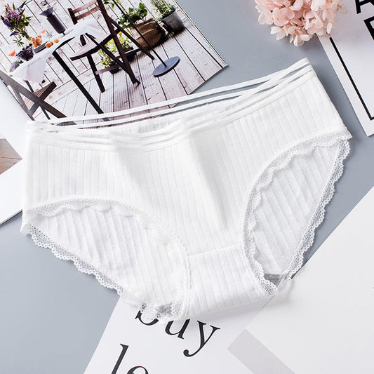 Women’s Seamless Laced Mid Waist Briefs - Beige / L - Women’s Underwear