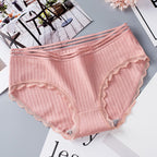 Women’s Seamless Laced Mid Waist Briefs - Cameo Brown / L - Women’s Underwear