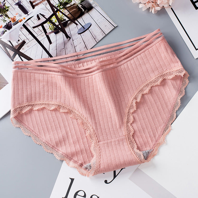 Women’s Seamless Laced Mid Waist Briefs - Cameo Brown / L - Women’s Underwear