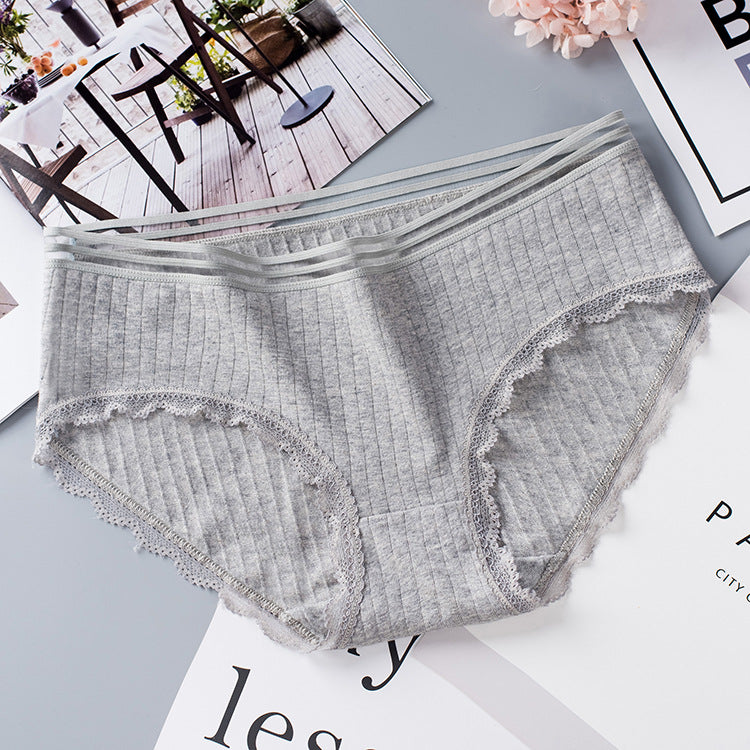Women’s Seamless Laced Mid Waist Briefs - Flower Gray / L - Women’s Underwear