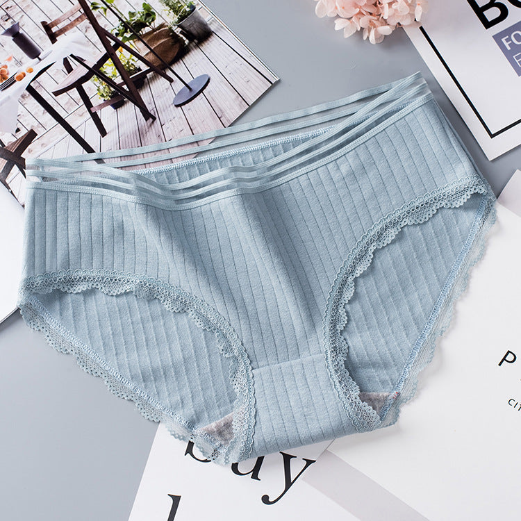 Women’s Seamless Laced Mid Waist Briefs - Middleblue / L - Women’s Underwear