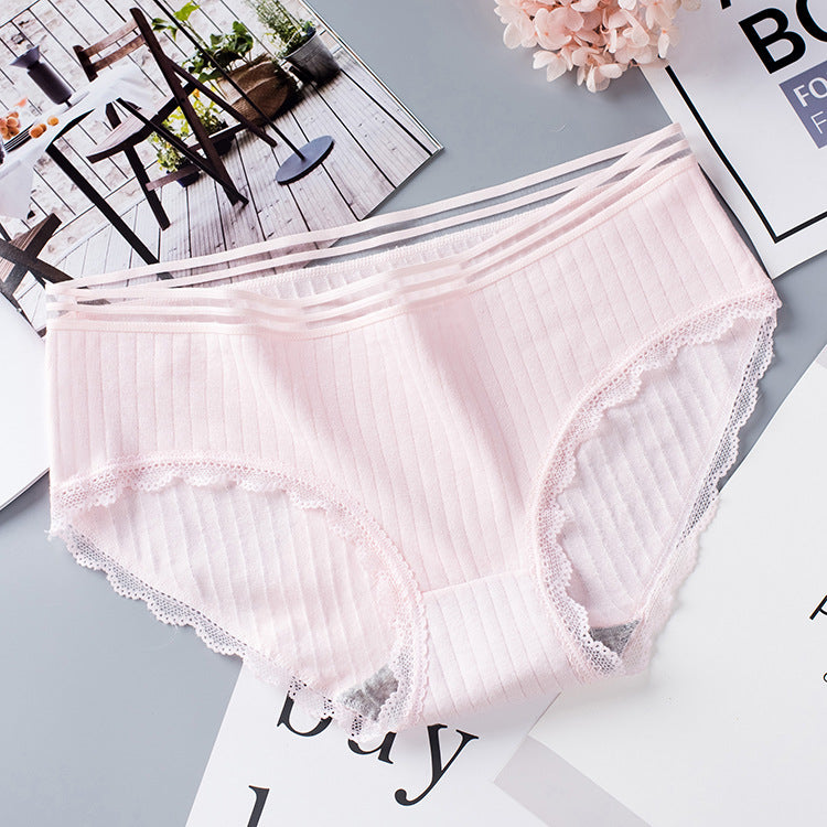 Women’s Seamless Laced Mid Waist Briefs - Pink / L - Women’s Underwear