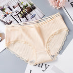 Women’s Seamless Laced Mid Waist Briefs - Skin Color / L - Women’s Underwear