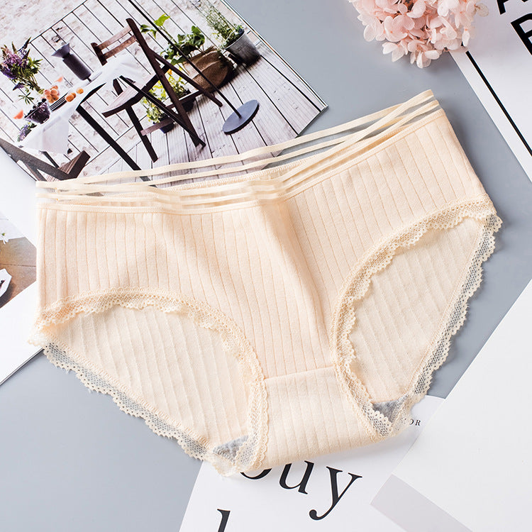 Women’s Seamless Laced Mid Waist Briefs - Skin Color / L - Women’s Underwear