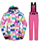 Women’s Ski Suit Thickened Breathable Outdoor Suit - Color block powder / L