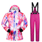 Women’s Ski Suit Thickened Breathable Outdoor Suit - Fancy Diamond Rose Red / L