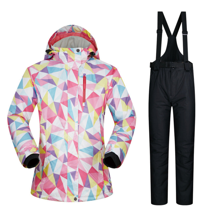 Women’s Ski Suit Thickened Breathable Outdoor Suit - Pink triangle black / L