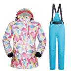 Women’s Ski Suit Thickened Breathable Outdoor Suit - Pink triangle light blue / L