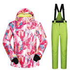 Women’s Ski Suit Thickened Breathable Outdoor Suit - Rose Red Puzzle Green / L